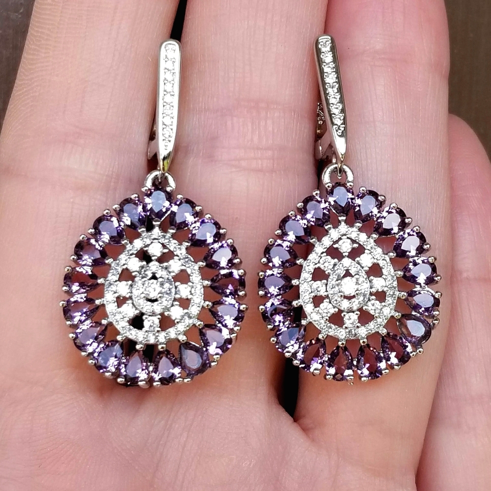 🆕️S925-Purple Amethyst/White Cubic Zirconia Earri